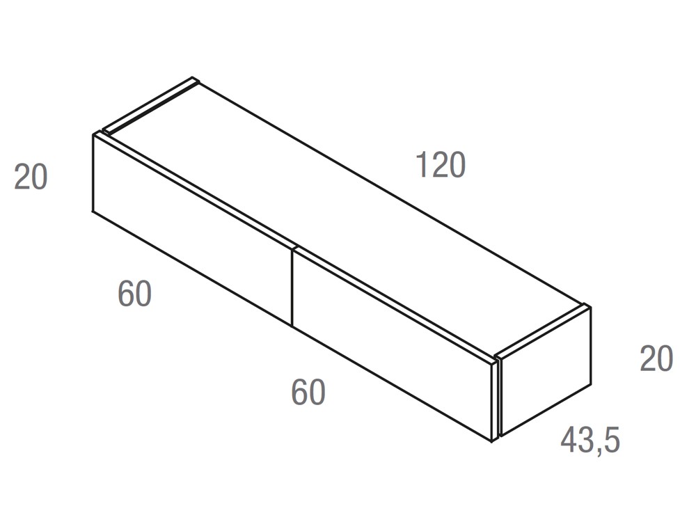Medidas de la mesita de noche Sora Silk 120cm con dos cajones. Vive muebles