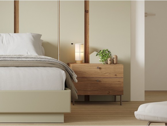 Mesita de noche Compact en chapa natural de roble disponible en varias medidas. Vive muebles