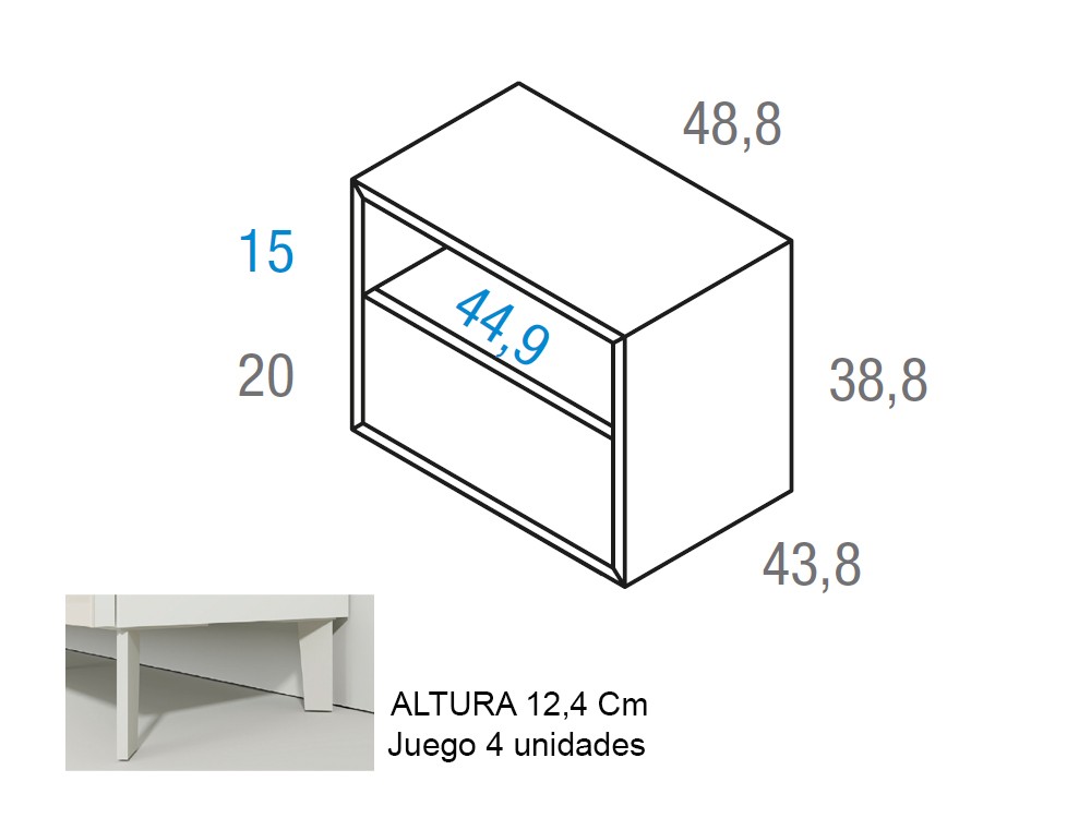 Medidas de la mesita de noche Angul 48.8cm en chapa de fresno. Vive muebles.