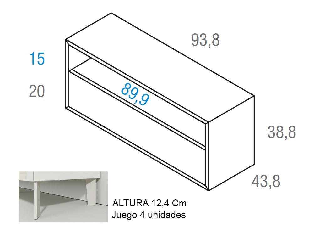 Medidas de la mesita de noche Angul 93.8cm en chapa de fresno. Vive muebles.