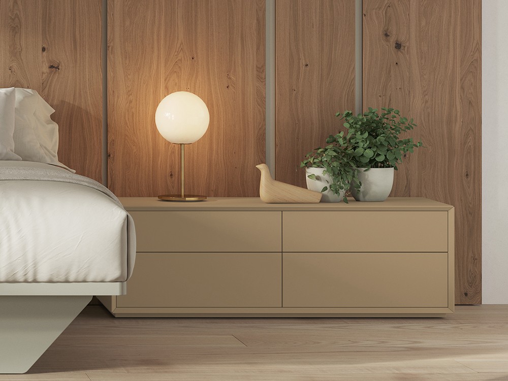 Los frentes de la mesita Angul se pueden hacer en cristal o porcelánico