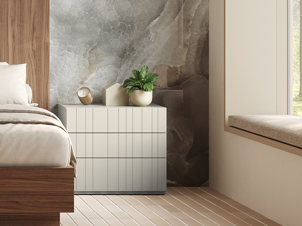 Mesita de noche con tres cajones Compact Codic de Vive muebles.