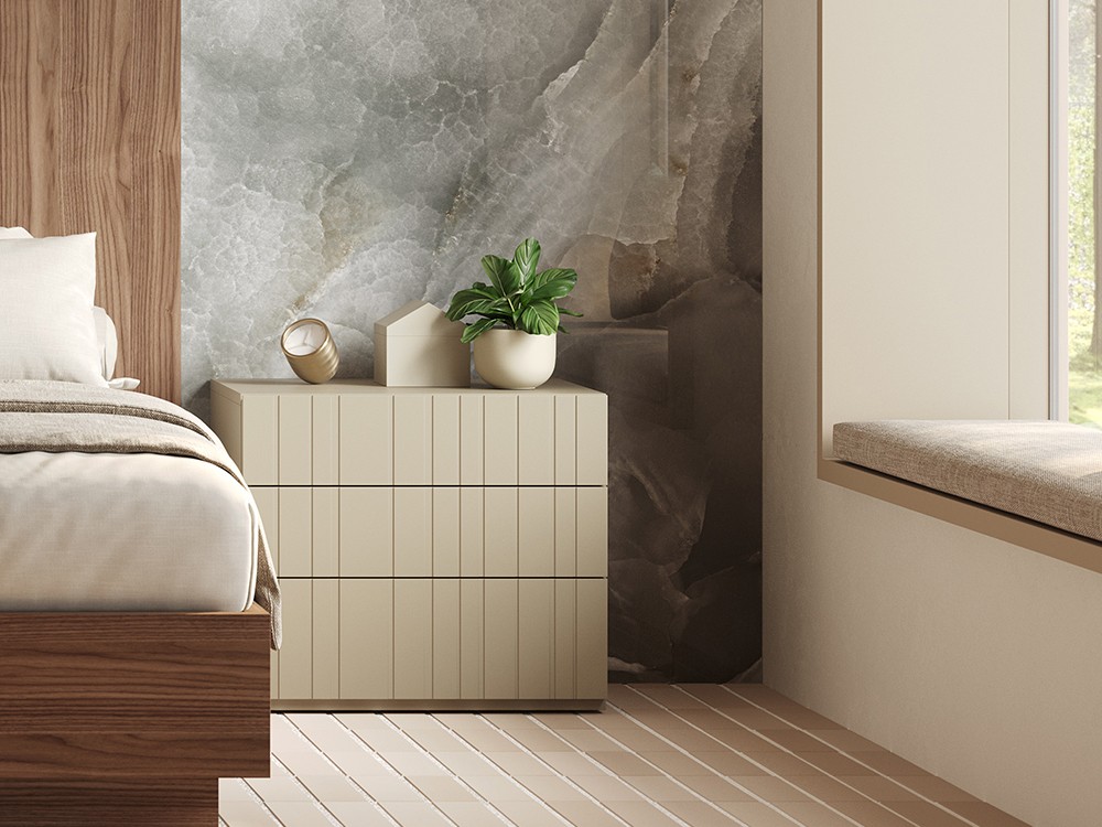 El modelo compact mesita de noche está disponible en varias medidas con dos o tres cajones.