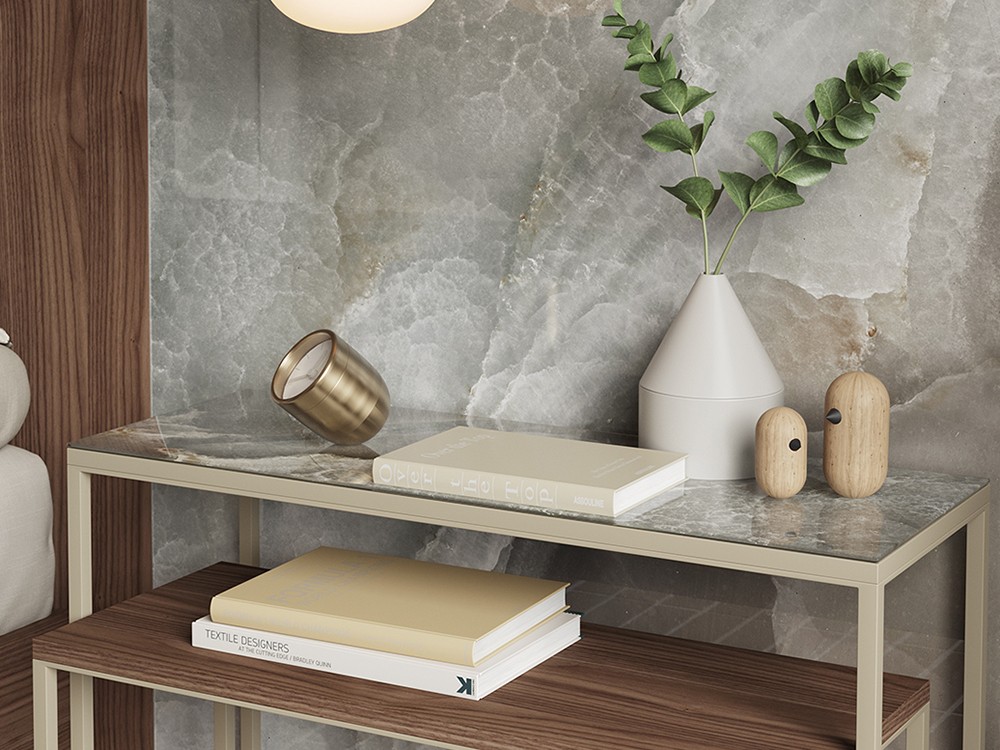 El acabado cristal impreso de Vive muebles supone una novedad en decoración.