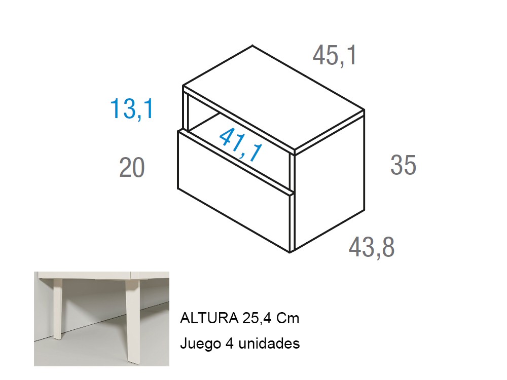 Medidas de la mesita de noche Compact con un cajón 45.1cm de Vive muebles