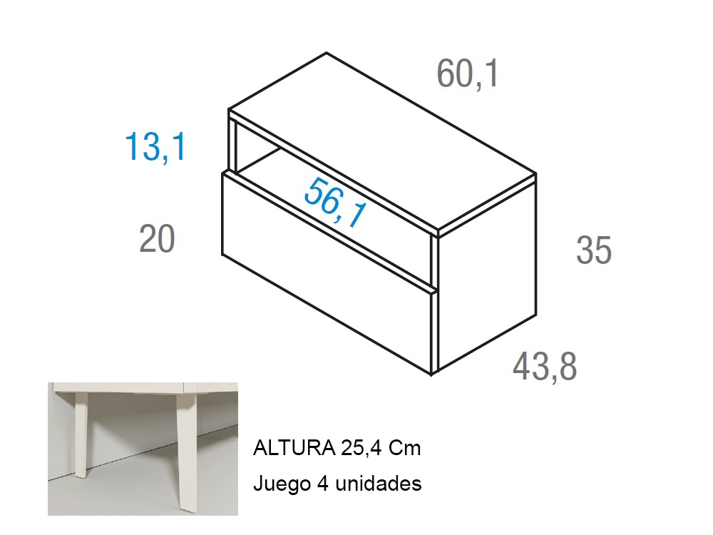 Medidas de la mesita de noche Compact con un cajón 60.1cm de Vive muebles
