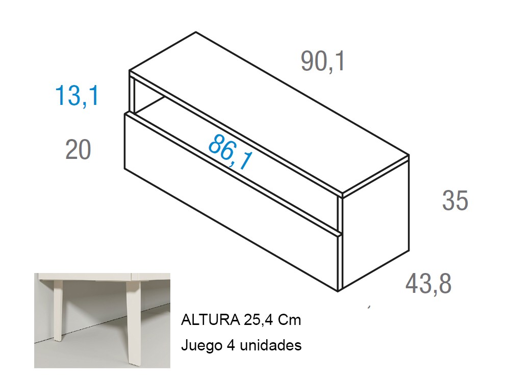 Medidas de la mesita de noche Compact con un cajón 90.1cm de Vive muebles