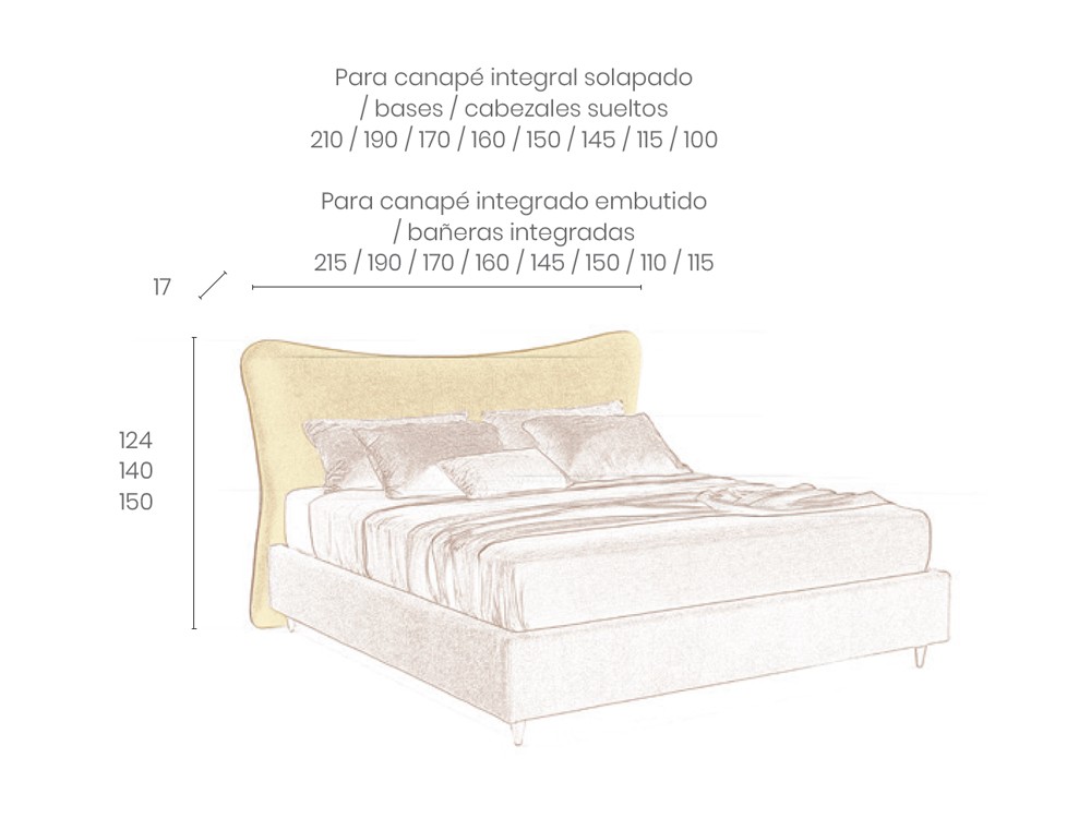 Medidas disponibles para el cabecero tapizado Stone de Acana