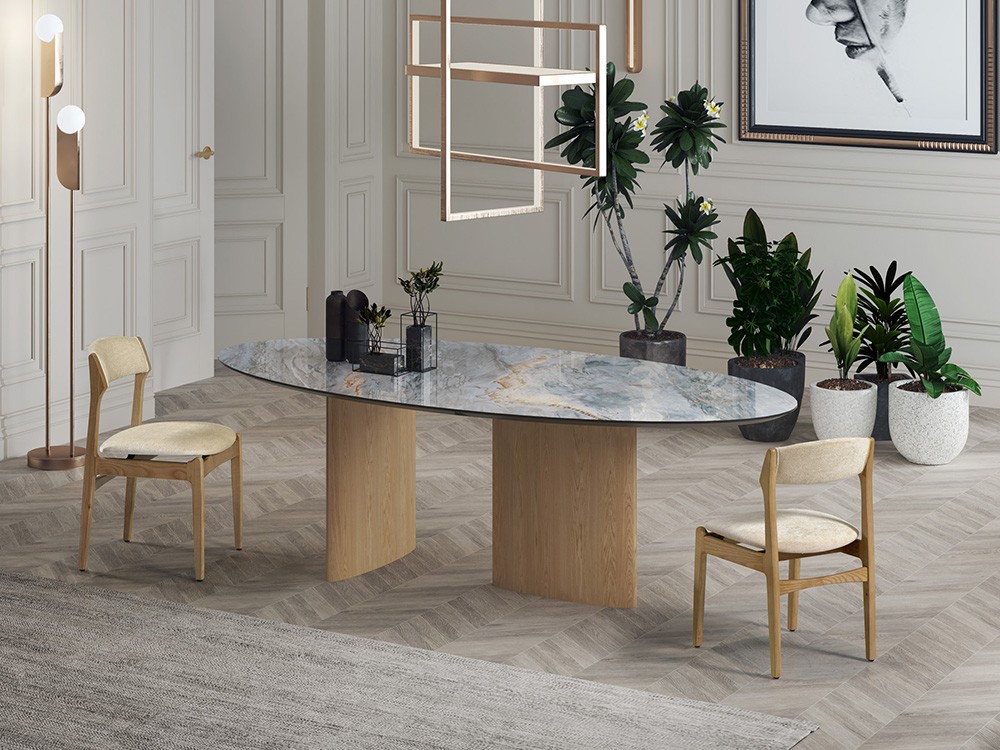 Mesa fija de comedor con sobre silueta elipse Olive de Tabula