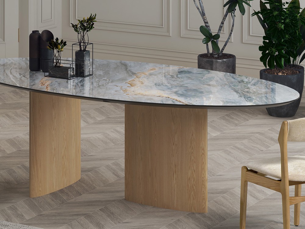 Patas de chapa natural de roble o nogal Olive elipse mesa de Tabula