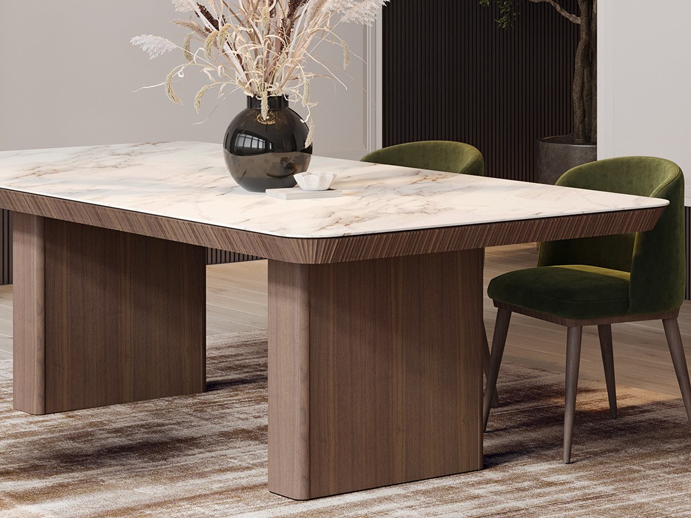 Detalle de las patas en chapa natural de roble o nogal Pico Tabula