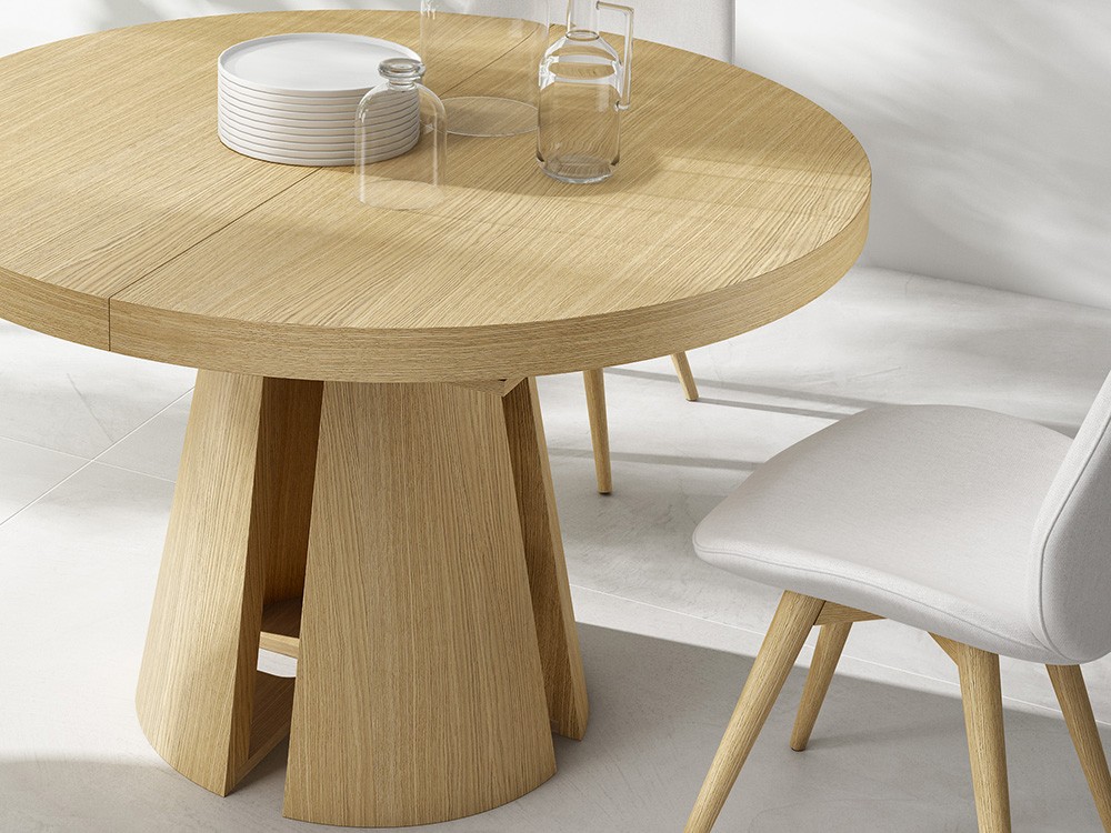 Detalle de la pata escultórica de la mesa Bia de chapa natural Tabula