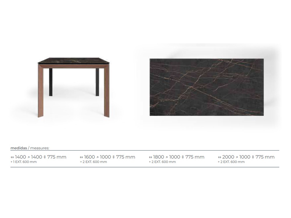 Medidas de la mesa Celia porcelánico de Tabula.