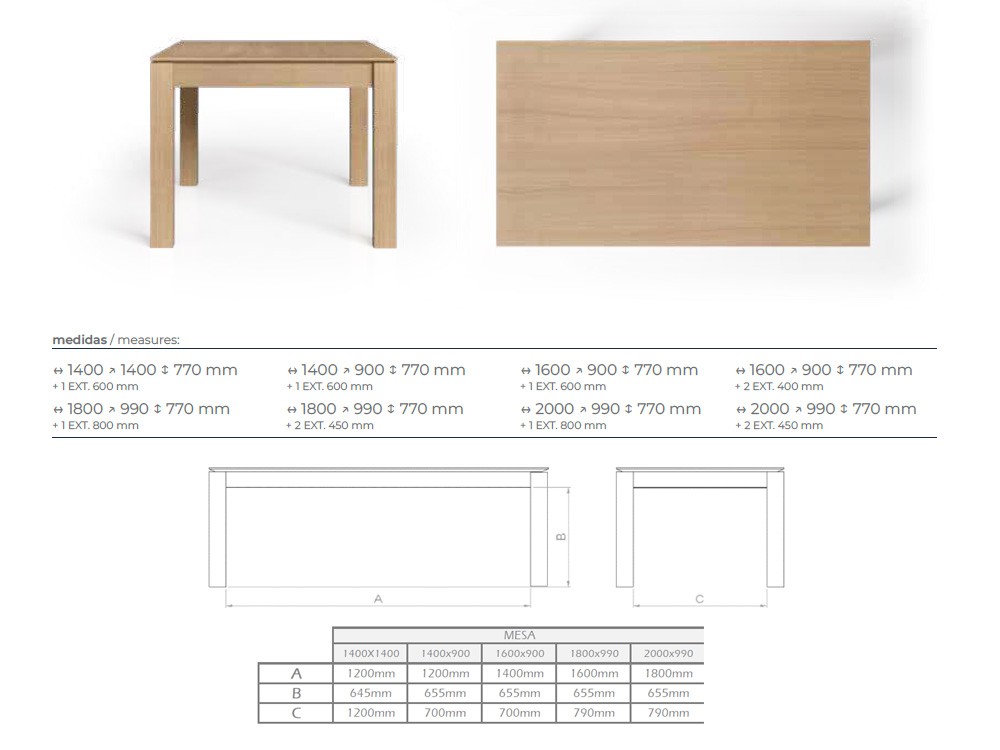 Medidas de la mesa extensible Cube de Tabula.