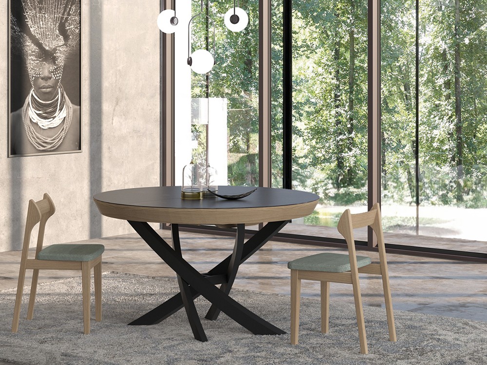 Cyrus mesa extensible redonda de Tabula con sobre porcelánico o en chapa natural