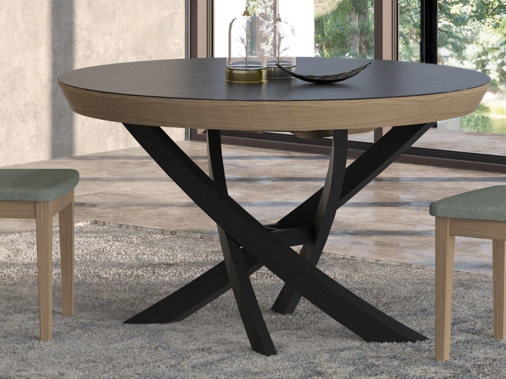 Detalle de las patas de metal cruzadas con una ligera curvatura Cyrus de Tabula