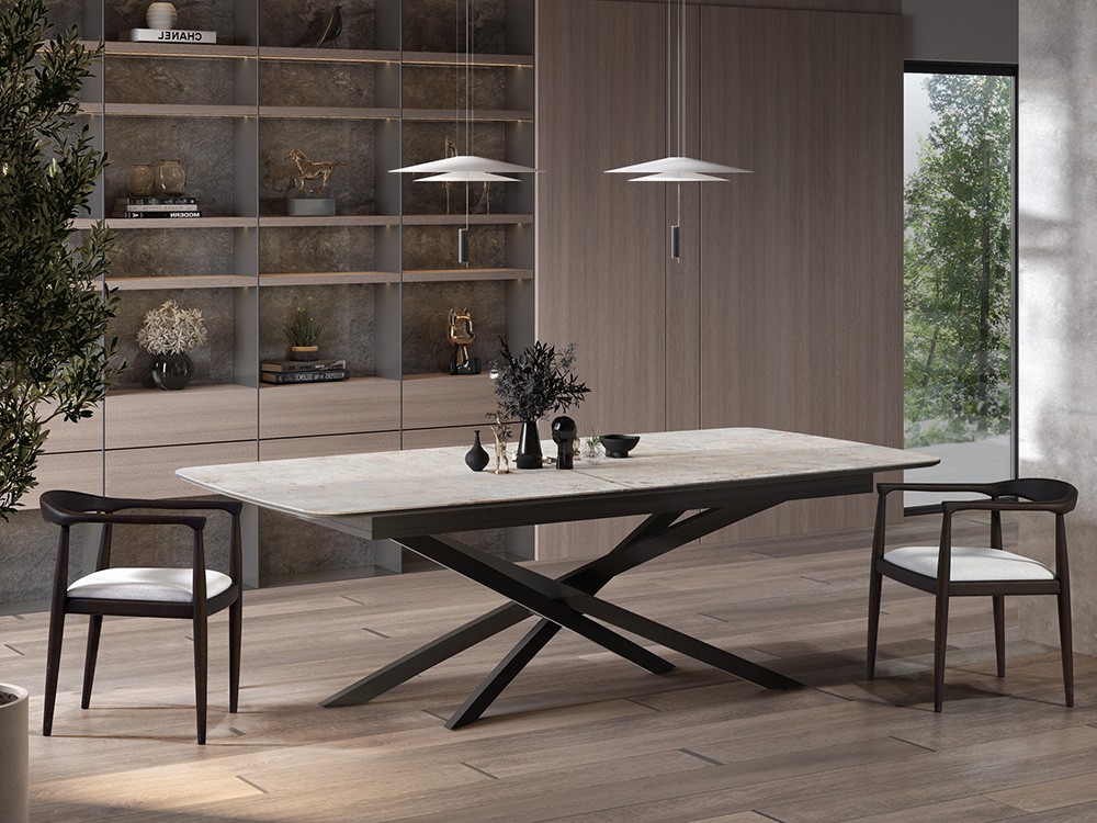 Con sobre en porcelánico o chapa natural Curvy extensible de Tabula