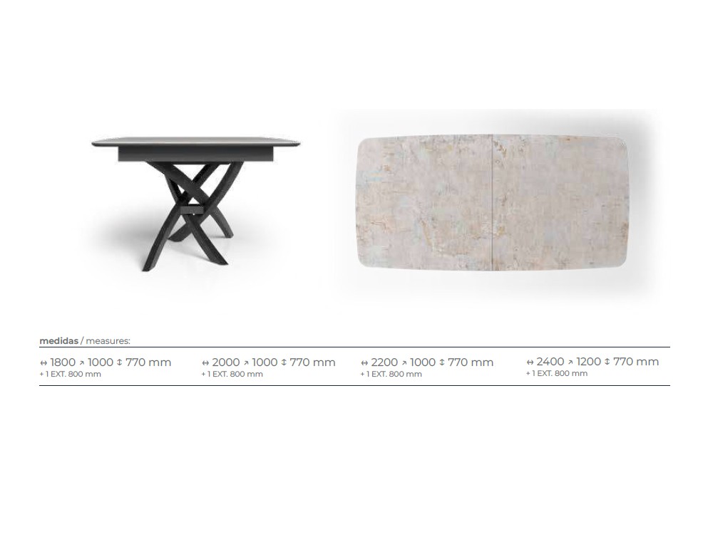 Medidas para la mesa extensible de comedor Curvy de Tabula
