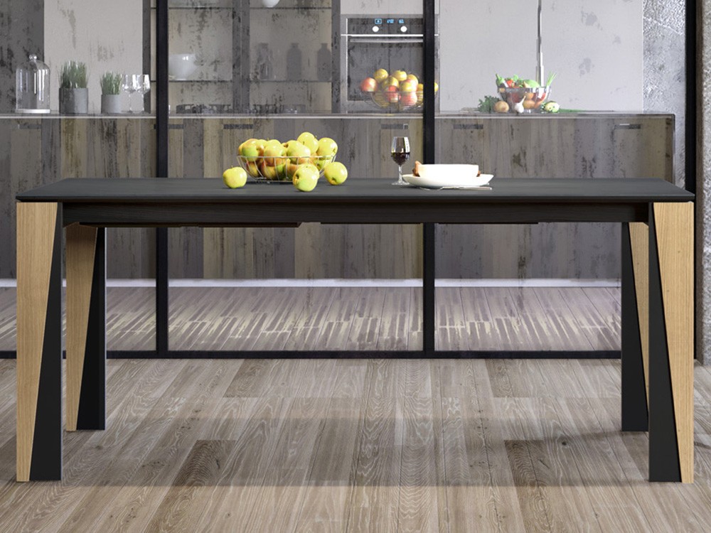 Detalle de las originales patas que combinan el metal y la chapa natural Eden mesa Tabula