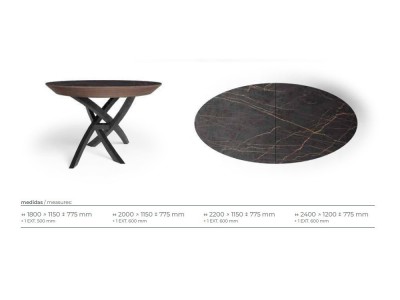 Medidas disponibles de la mesa ovalada Elitist extensible de Tabula