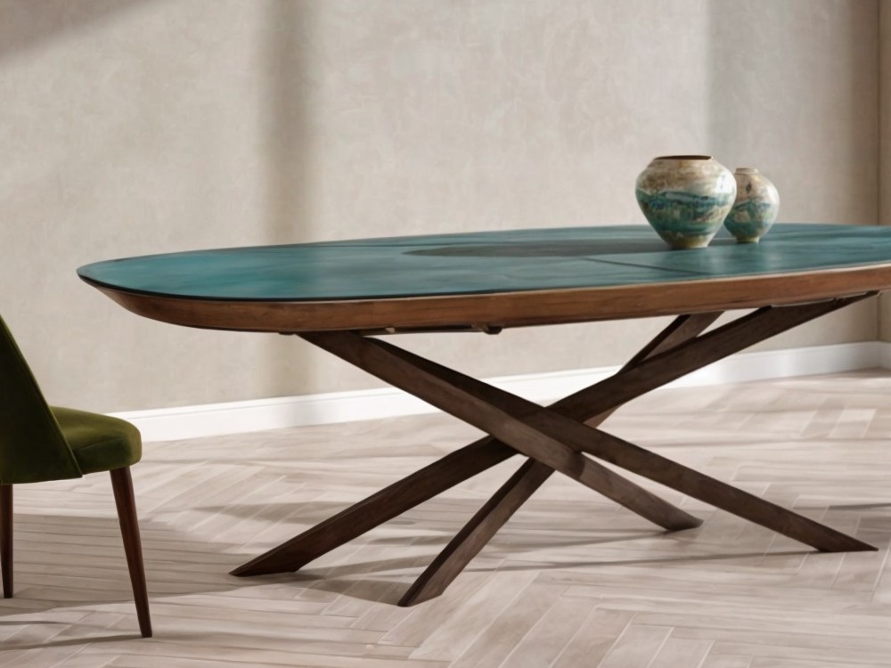 Detalle de las patas cruzadas de la mesa Flamme de Tabula