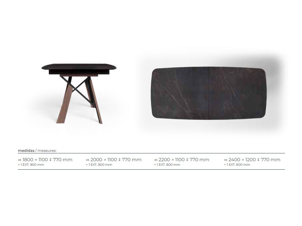 Medidas disponibles para la mesa extensible de comedor Lais de Tabula