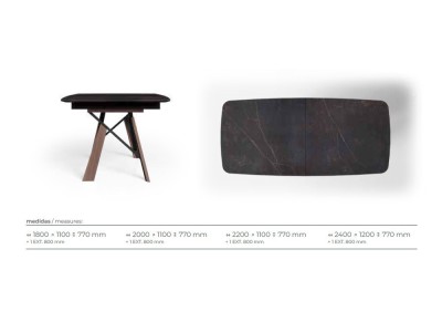Medidas disponibles para la mesa extensible de comedor Lais de Tabula