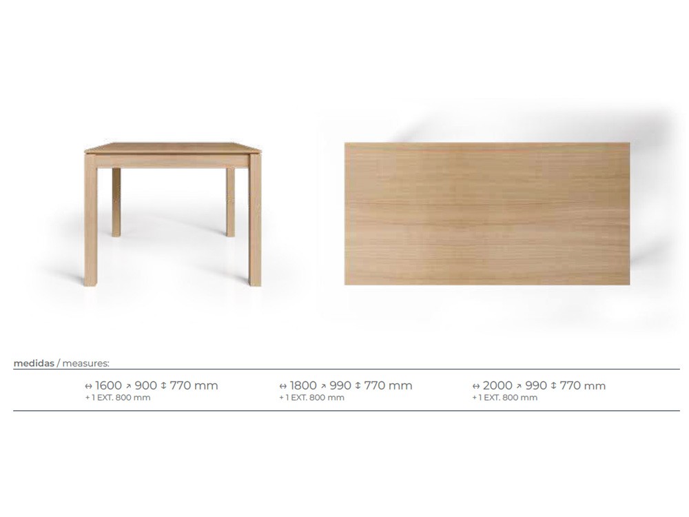 Medidas disponibles para la mesa extensible Pure de Tabula