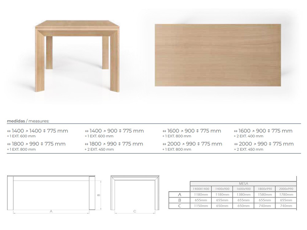 Medidas de la mesa extensible Citá III de Tabula