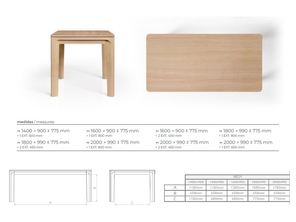 Medidas de la mesa extensible Idara de Tabula