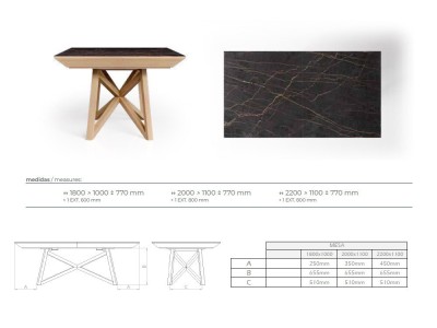 Medidas disponibles mesa extensible Iris porcelánico de Tabula