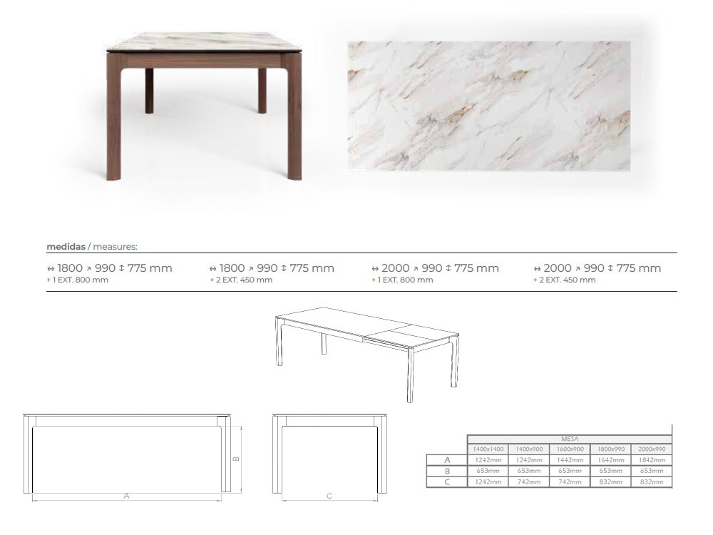 Medidas de la mesa extensible Mercury de Tabula