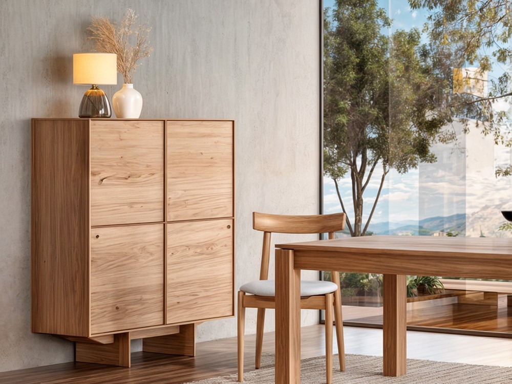 Aparador alto en chapa natural de roble o nogal Khalo de Tabula