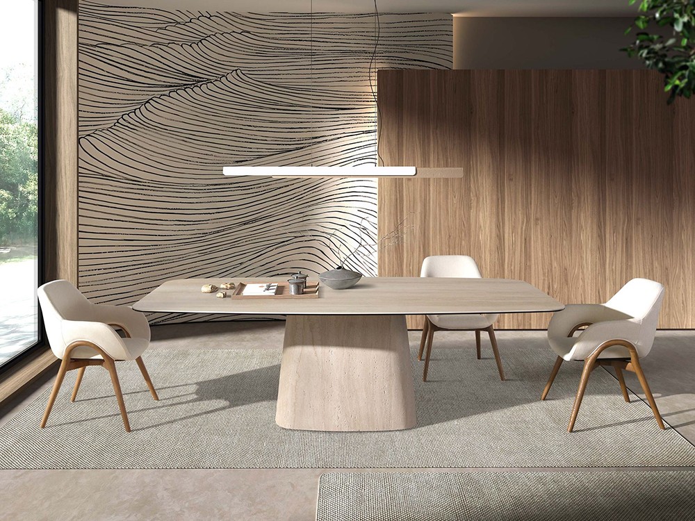 Silla de comedor de diseño con asiento tapizado en tejido Beige y patas en color nogal 4197 Ángel Cerdá