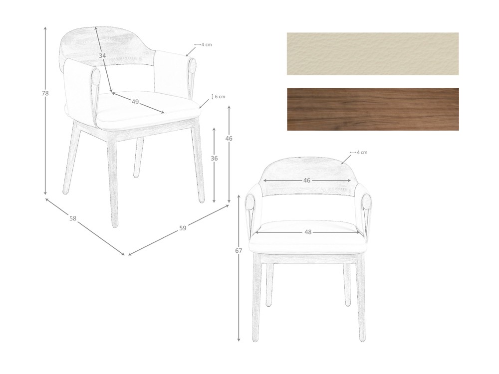 Medidas y acabados de la silla tapizada en polipiel 5186 de Ángel Cerdá