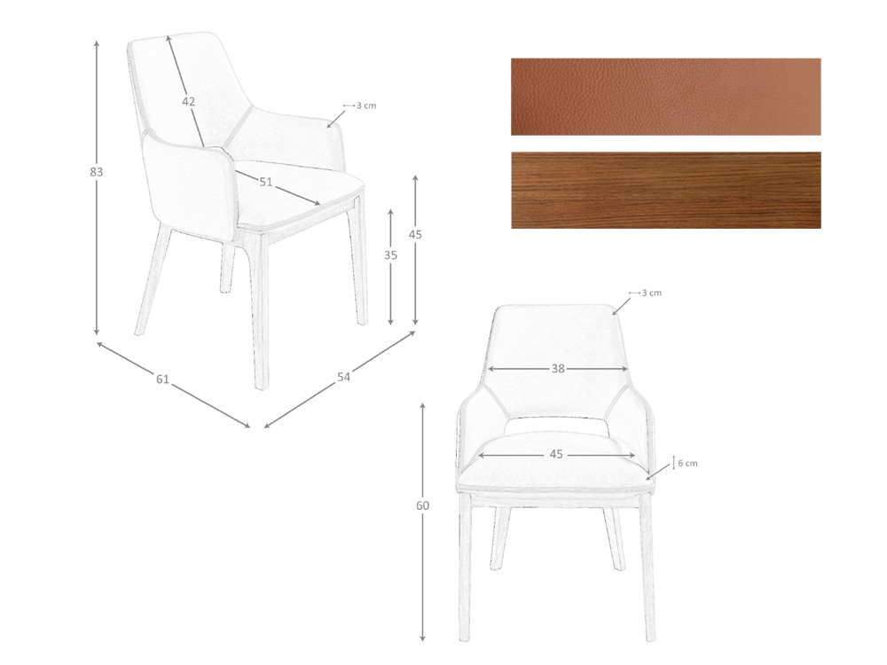 Medidas y acabados de la silla tapizada en polipiel 4157 de Ángel Cerdá