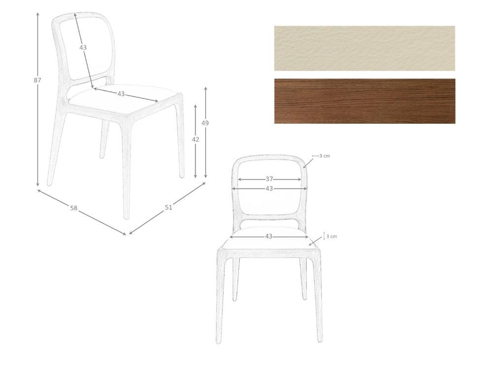 Medidas y acabados de la silla de comedor 4169 de Ángel Cerdá