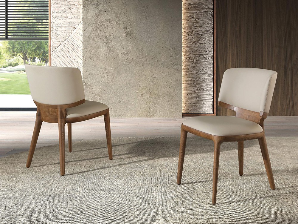 Silla de comedor de diseño vanguardista con estructura de madera y tapizado en polipiel crema 4206 Ángel cerdá