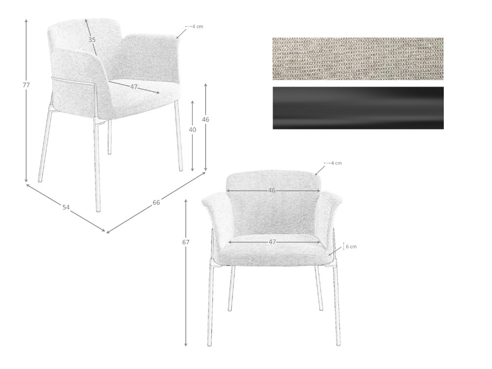 Medidas y acabados de a silla tapizada 4170 de Ángel Cerdá