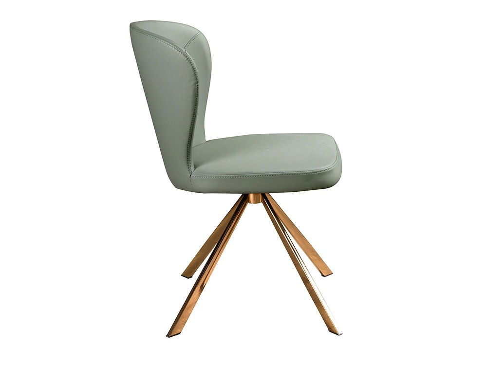 Asiento de líneas envolventes tapizado en polipiel color verde claro, silla 4183 de Ángel Cerdá