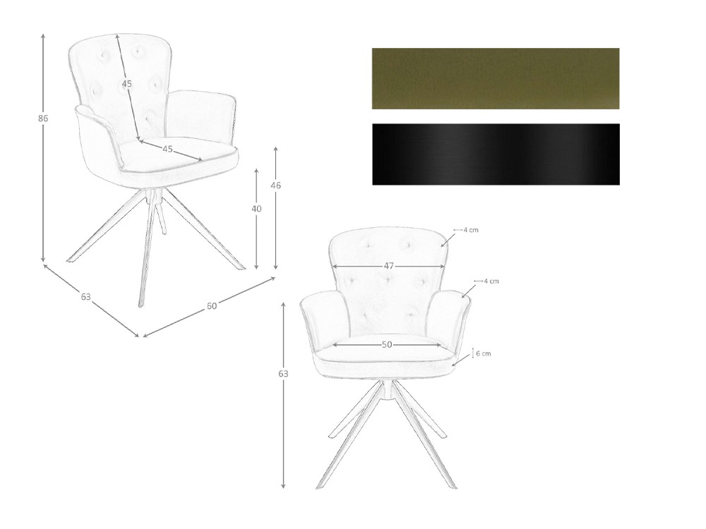 Medidas y acabados de la silla giratoria tapizada en polipiel 4192 de Ángel Cerdá