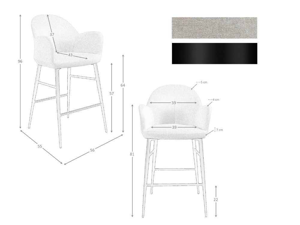 Medidas y acabados del taburete tapizado 4174 de Ángel Cerdá