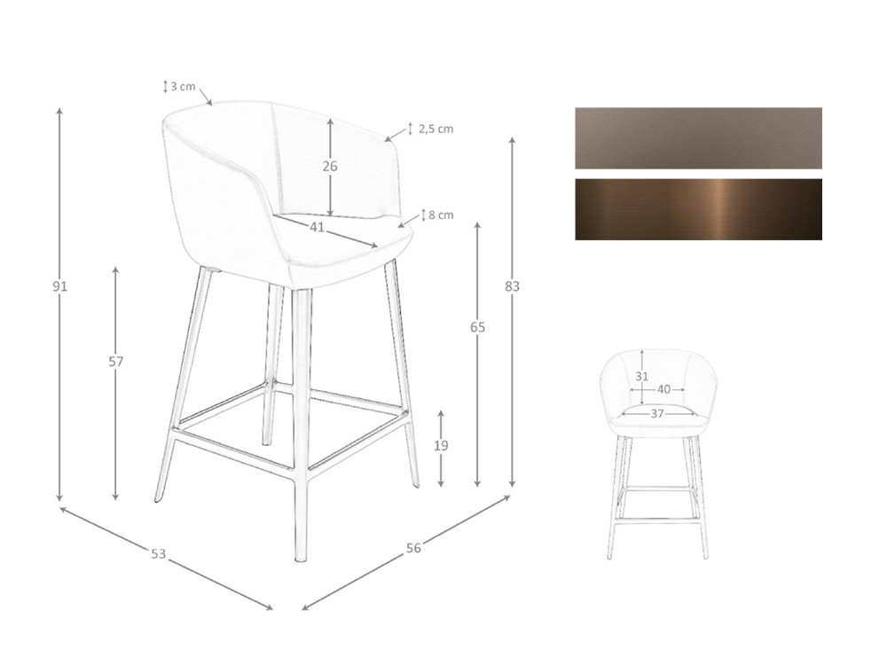 Medidas y acabados del taburete tapizado 4134 de Ángel Cerdá