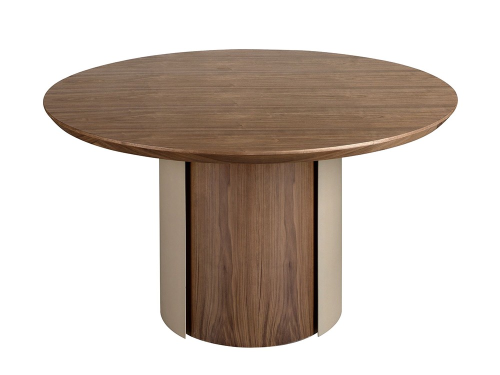 De chapa natural de nogal combinada con acero inoxidable lacado, 1163 mesa redonda de Ángel Cerdá