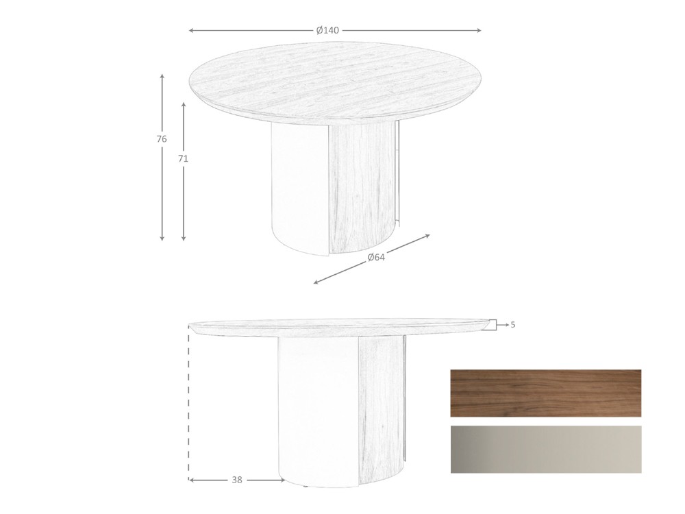 Medidas y acabados de la mesa de comedor 1163 de Ángel Cerdá