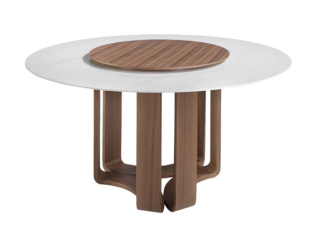 Escultural base en chapa natural de nogal para la mesa 1137 de Ángel Cerdá