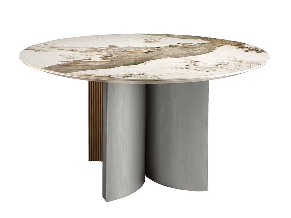Mesa fija redonda para comedor con sobre porcelánico y base de madera 1148 de Ángel Cerdá