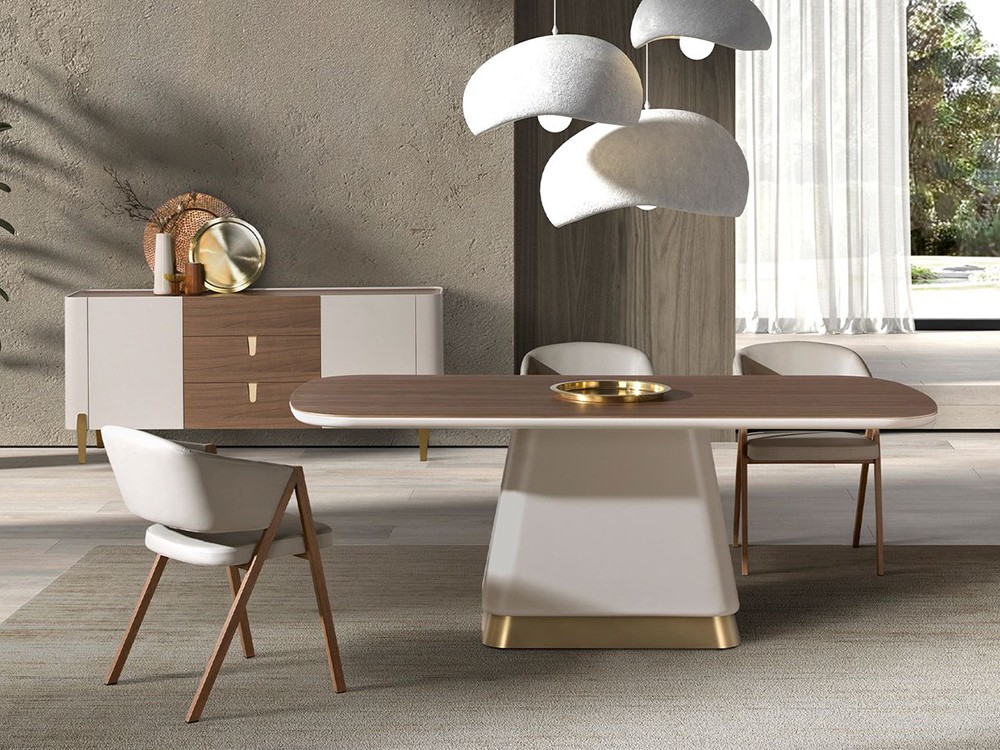 Mesa fija de comedor 1166 en chapa de nogal de Ángel Cerdá