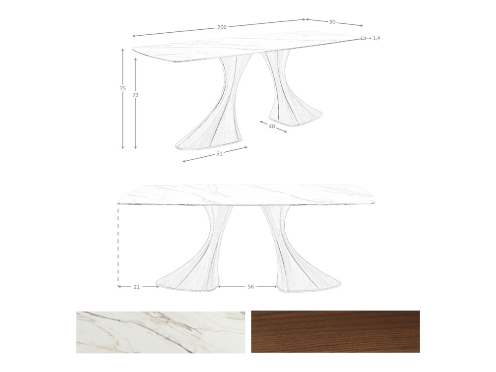 Medidas de la mesa fija de comedor 1174 de Ángel Cerdá