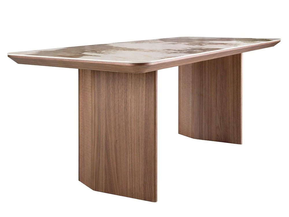 Base de madera chapada en nogal natural de 0.5mm de grosor, mesa fija 1129 Ángel Cerdá